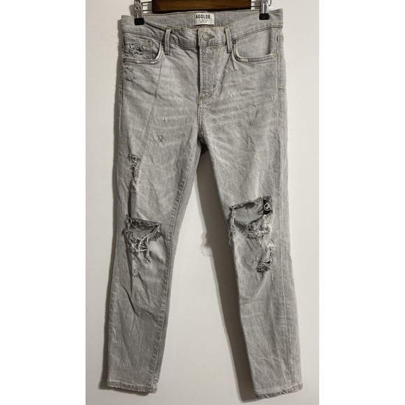 AGOLDE Jeans Women's 26 Gray Grey High Rise Ankle Skinny Stretch Distressed - Picture 1 of 14